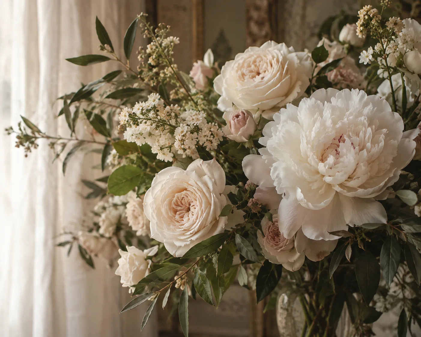 Détail des pétales d’une rose ivoire